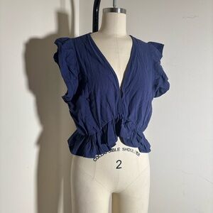 Fancyinn Deep Blue Ruffle Blouse